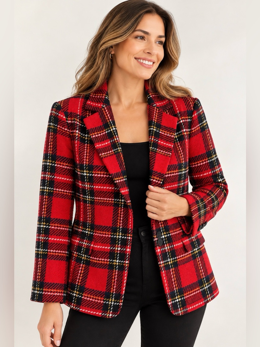 Talbots Petite 14P Red Plaid Wool Blend Blazer Tartan Preppy Jacket